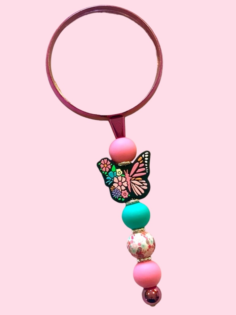 Pink & Teal Butterfly Beaded Magnifying glass.  Lightweight. Handmade
